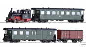 TILLIG 1172 Zugset der DR, bestehend aus Dampflokomotive BR 99.57, einem Personenwagen KB4i, einem Packwagen KBD