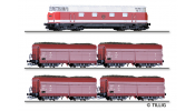 TILLIG 1447 Güterwagenset, DR, Dízelmozdony, V 180 und vier Selbstentladewagen OOt, mit Braunkohleladung, IV TILLIG 1447 Güterwagenset, DR, Dízelmozdony, V 180 und vier Selbstentladewagen OOt, mit Braunkohleladung, IV