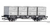TILLIG 14913 Behältertragwagen BT, DR, beladen mit vier Haus-zu-Haus Behältern, III