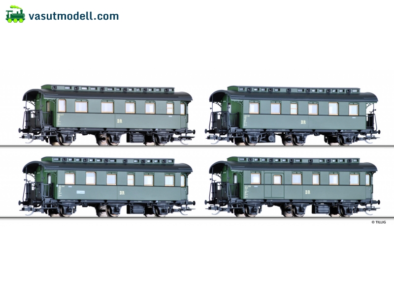 TILLIG 1727 Reisezugwagenset, DR, bestehend aus vier Personenwagen (1x Bci, 2x Ci, 1x CPwi), III TILLIG 1727 Reisezugwagenset, DR, bestehend aus vier Personenwagen (1x Bci, 2x Ci, 1x CPwi), III