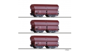 TILLIG 1734 Güterwagenset Braunkohlezug 2, DR, bestehend aus drei Selbstentladewagen OOt beladen mit Echtbraunkohle, III TILLIG 1734 Güterwagenset Braunkohlezug 2, DR, bestehend aus drei Selbstentladewagen OOt beladen mit Echtbraunkohle, III