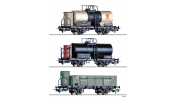 TILLIG 70051 Güterwagenset, Localbahn Debrecen, PKP und CFR, bestehend aus zwei Kesselwagen und einem offenen Güterwagen, II