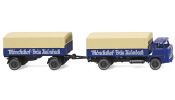 WIKING 41701 Pritschenhängerzug (Henschel) Mönchshof Bräu Kulmbach - flatbed truck and trailer - camion-plateau avec remorque